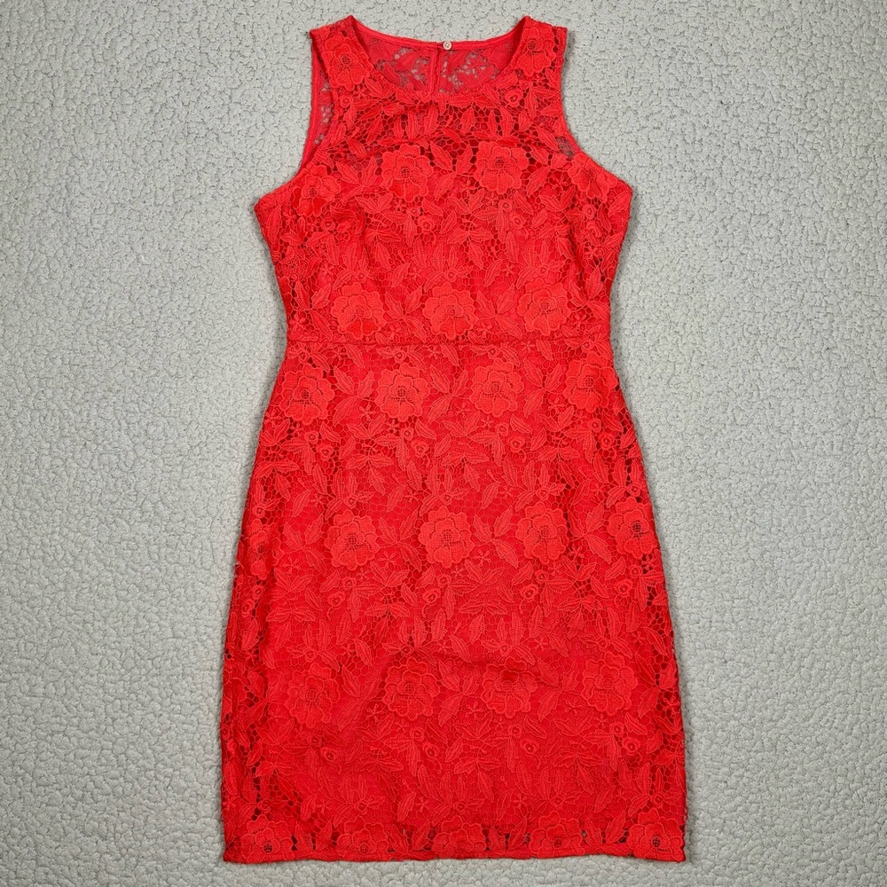 J. Crew Collection Guipure Lace Sleeveless Sheath Dress Coral Poppy